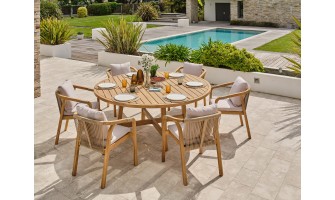 Ensemble repas de jardin SERENA (170x90 cm) 6 places en bois d'acacia - WOOD