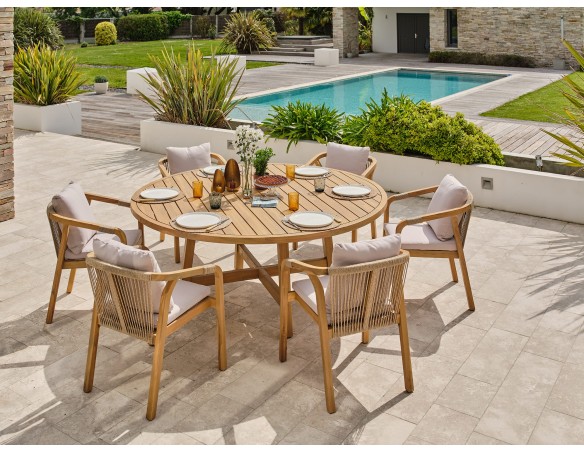 Ensemble repas de jardin SERENA (170x90 cm) 6 places en bois d'acacia - WOOD