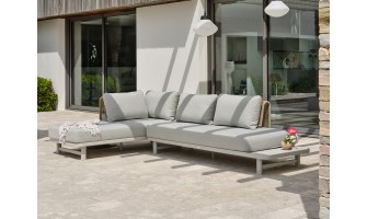 Salon de jardin d'angle IRUN 6 places en corde tissée et aluminium - GRIS