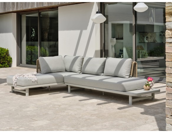 Salon de jardin d'angle IRUN 6 places en corde tissée et aluminium - GRIS