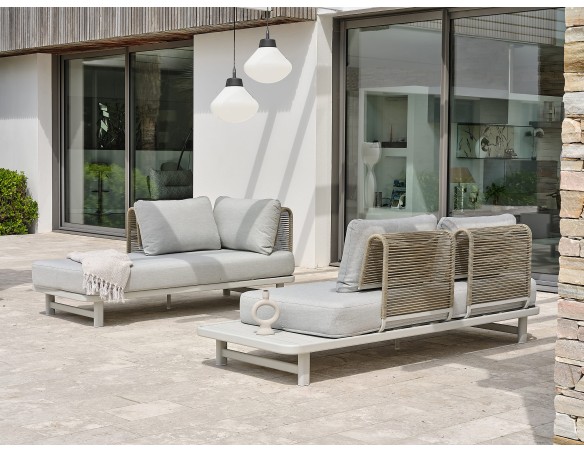 Salon de jardin d'angle IRUN 6 places en corde tissée et aluminium - GRIS