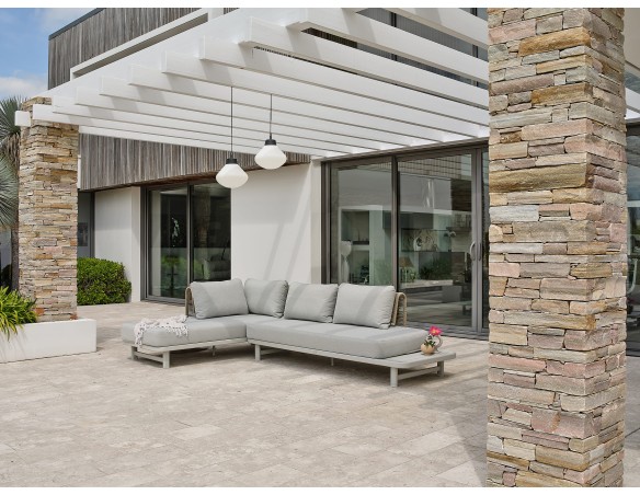 Salon de jardin d'angle IRUN 6 places en corde tissée et aluminium - GRIS