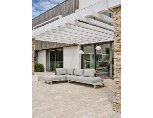 Salon de jardin d'angle IRUN 6 places en corde tissée et aluminium - GRIS