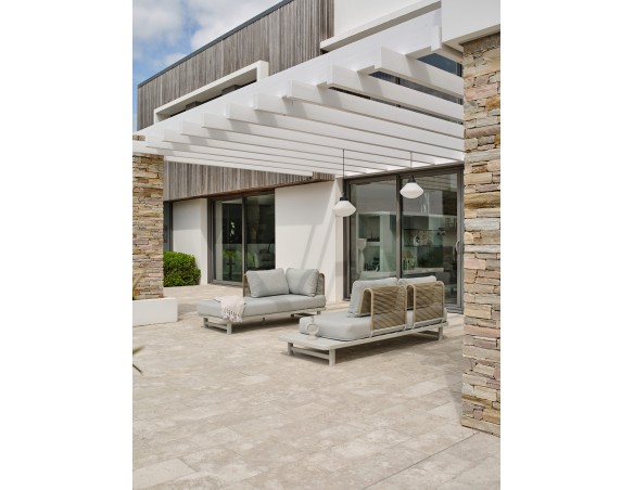 Salon de jardin d'angle IRUN 6 places en corde tissée et aluminium - GRIS