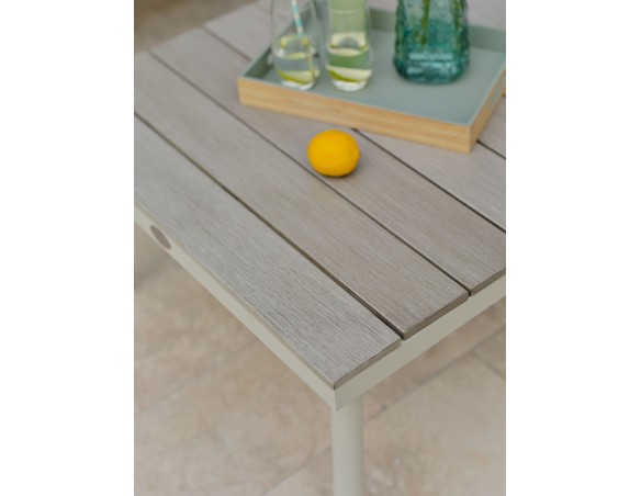 Salon de jardin d'angle OSAKA 5 places aluminium imitation bois gris et aluminium - BLANC