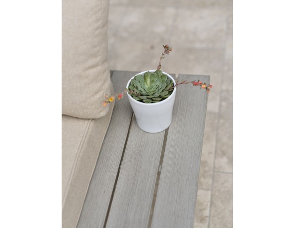 Salon de jardin d'angle OSAKA 5 places aluminium imitation bois gris et aluminium - BLANC