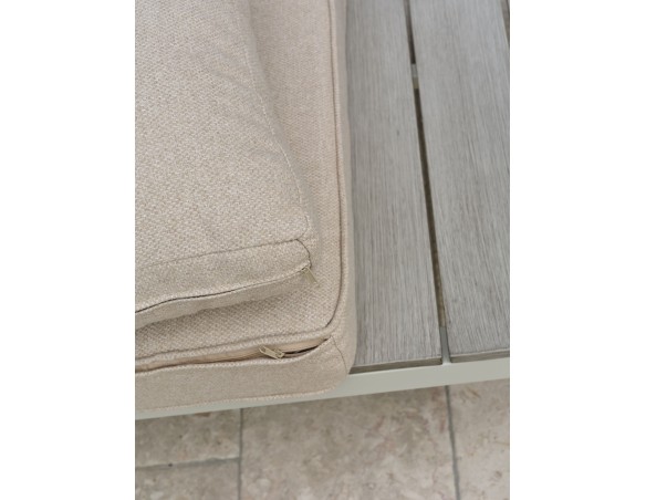 Salon de jardin d'angle OSAKA 5 places aluminium imitation bois gris et aluminium - BLANC
