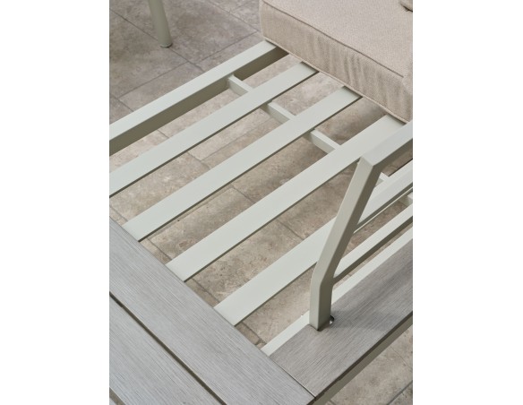 Salon de jardin d'angle OSAKA 5 places aluminium imitation bois gris et aluminium - BLANC