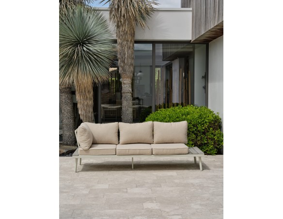 Salon de jardin d'angle OSAKA 5 places aluminium imitation bois gris et aluminium - BLANC