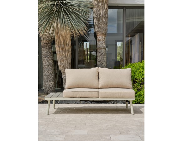 Salon de jardin d'angle OSAKA 5 places aluminium imitation bois gris et aluminium - BLANC