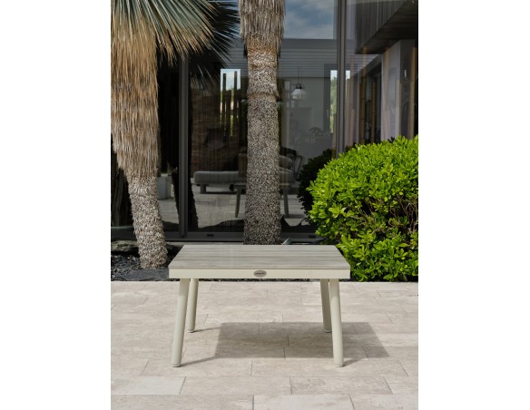 Salon de jardin d'angle OSAKA 5 places aluminium imitation bois gris et aluminium - BLANC