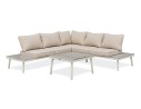 Salon de jardin d'angle OSAKA 5 places aluminium imitation bois gris et aluminium - BLANC