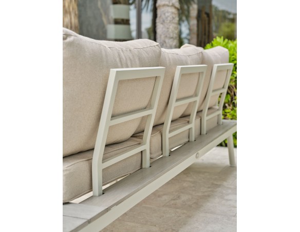 Salon de jardin d'angle OSAKA 5 places aluminium imitation bois gris et aluminium - BLANC