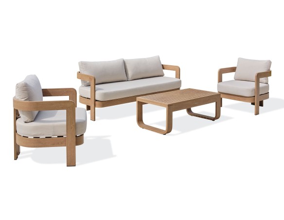 Salon bas de jardin DAVAO 5 places en aluminium imitation bois - ECRU
