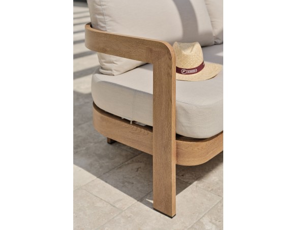Salon bas de jardin DAVAO 5 places en aluminium imitation bois - ECRU