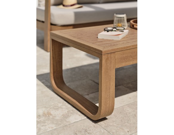 Salon bas de jardin DAVAO 5 places en aluminium imitation bois - ECRU