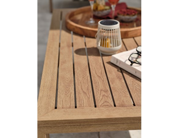Salon bas de jardin DAVAO 5 places en aluminium imitation bois - ECRU