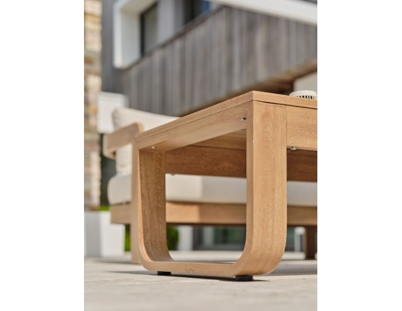 Salon bas de jardin DAVAO 5 places en aluminium imitation bois - ECRU