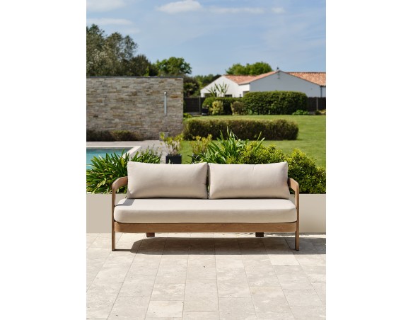 Salon bas de jardin DAVAO 5 places en aluminium imitation bois - ECRU