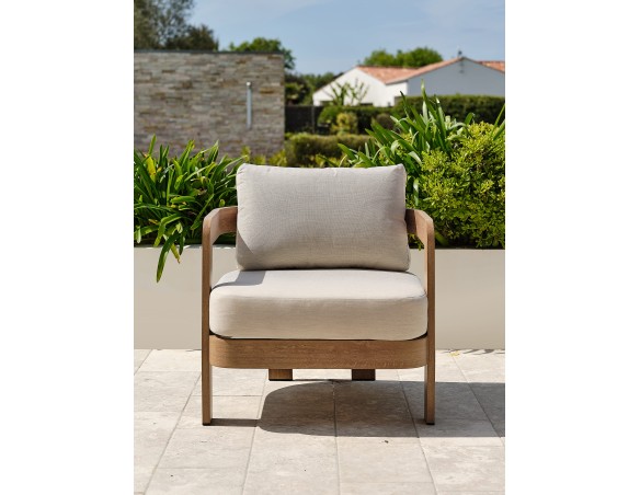 Salon bas de jardin DAVAO 5 places en aluminium imitation bois - ECRU