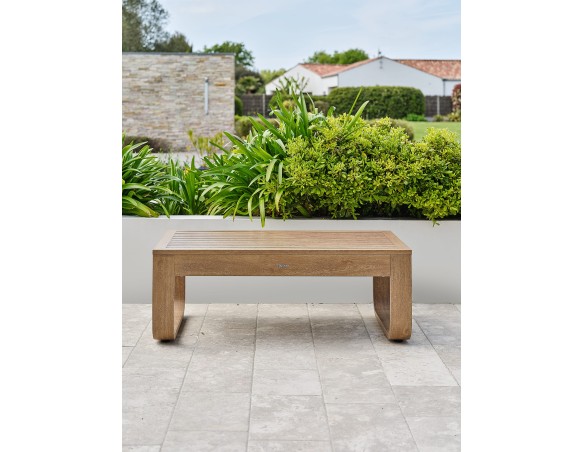 Salon bas de jardin DAVAO 5 places en aluminium imitation bois - ECRU