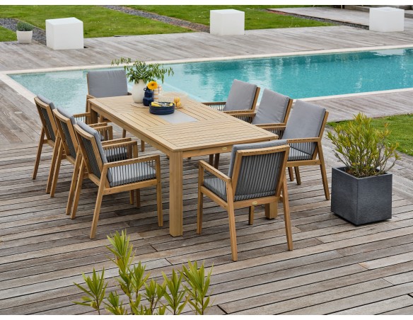 Ensemble repas de jardin SULLANA (225x104 cm) 8 places en bois d'acacia - WOOD