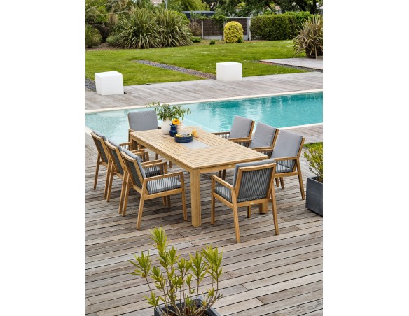 Ensemble repas de jardin SULLANA (225x104 cm) 8 places en bois d'acacia - WOOD