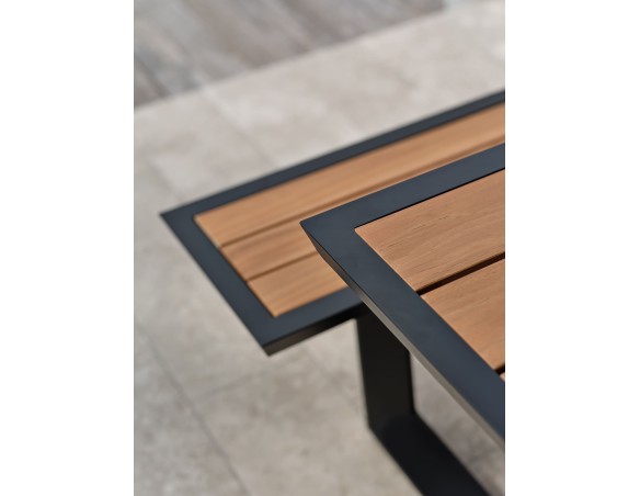 Table de jardin avec bancs TORONTO (220x184 cm) en teck et aluminium - GRIS ANTHRACITE