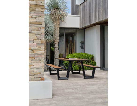 Table de jardin avec bancs TORONTO (220x184 cm) en teck et aluminium - GRIS ANTHRACITE