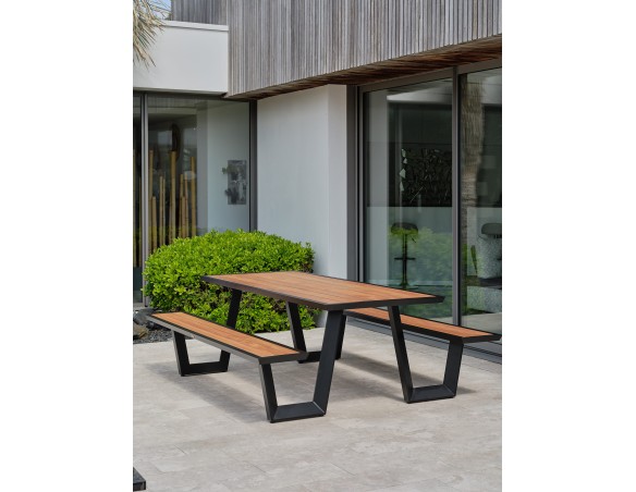 Table de jardin avec bancs TORONTO (220x184 cm) en teck et aluminium - GRIS ANTHRACITE