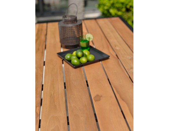 Table de jardin avec bancs TORONTO (220x184 cm) en teck et aluminium - GRIS ANTHRACITE