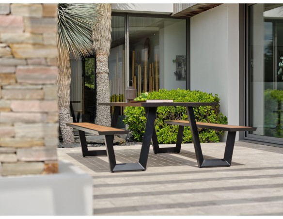Table de jardin avec bancs TORONTO (220x184 cm) en teck et aluminium - GRIS ANTHRACITE