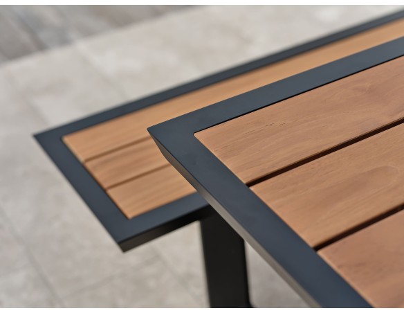 Table de jardin avec bancs TORONTO (220x184 cm) en teck et aluminium - GRIS ANTHRACITE
