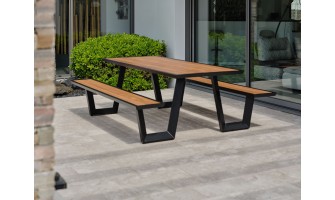 Table de jardin avec bancs TORONTO (220x184 cm) en teck et aluminium - GRIS ANTHRACITE