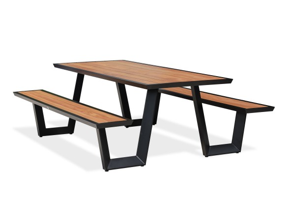 Table de jardin avec bancs TORONTO (220x184 cm) en teck et aluminium - GRIS ANTHRACITE