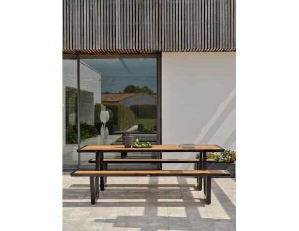 Table de jardin avec bancs TORONTO (220x184 cm) en teck et aluminium - GRIS ANTHRACITE
