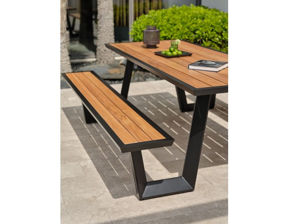 Table de jardin avec bancs TORONTO (220x184 cm) en teck et aluminium - GRIS ANTHRACITE
