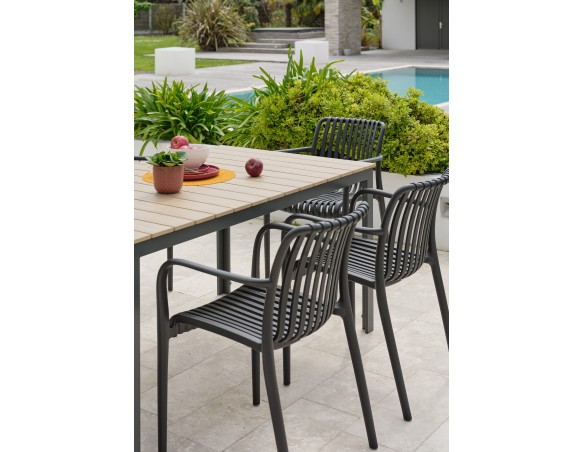 Ensemble repas boston 6 pl avec fauteuils Tiago noirs