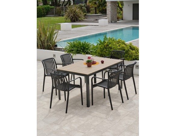 Ensemble repas boston 6 pl avec fauteuils Tiago noirs
