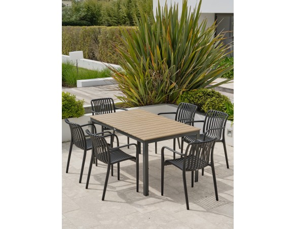 Ensemble repas boston 6 pl avec fauteuils Tiago noirs