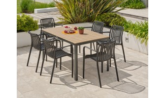Ensemble repas boston 6 pl avec fauteuils Tiago noirs