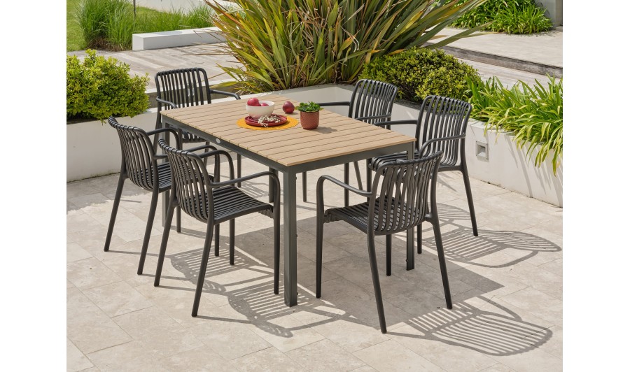 Ensemble repas boston 6 pl avec fauteuils Tiago noirs Ensemble repas boston 6 pl avec fauteuils Tiago noirs