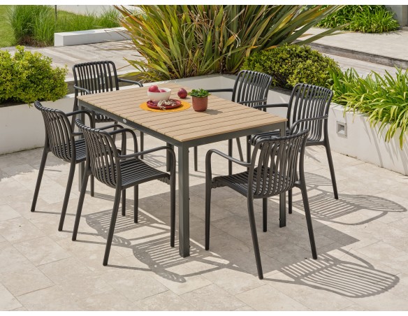 Ensemble repas boston 6 pl avec fauteuils Tiago noirs