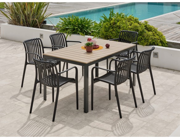 Ensemble repas boston 6 pl avec fauteuils Tiago noirs