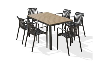Ensemble repas boston 6 pl avec fauteuils Tiago noirs