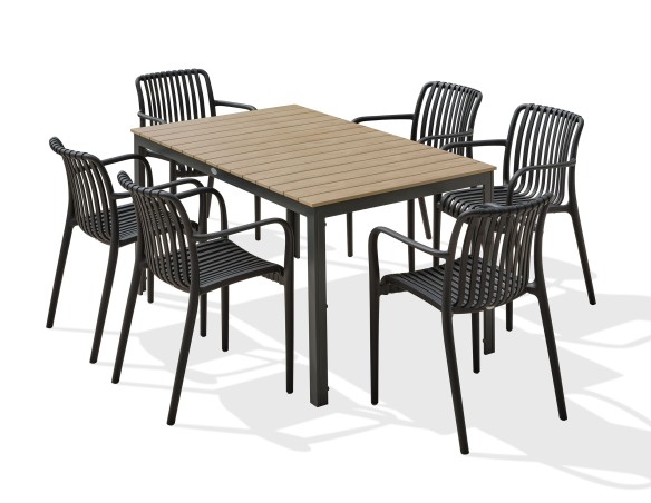 Ensemble repas boston 6 pl avec fauteuils Tiago noirs