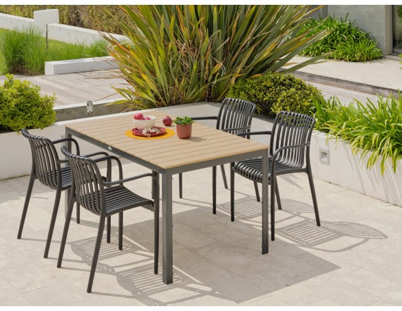 Ensemble repas Boston 4 pl avec fauteuils Tiago noirs