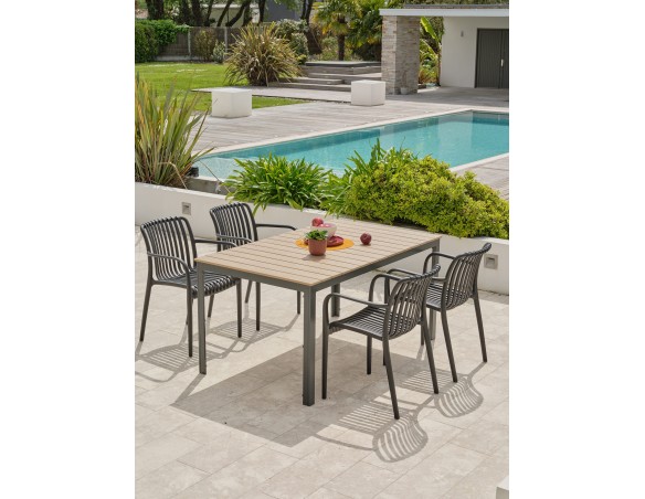 Ensemble repas Boston 4 pl avec fauteuils Tiago noirs