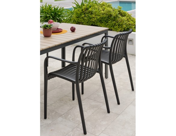 Ensemble repas Boston 4 pl avec fauteuils Tiago noirs