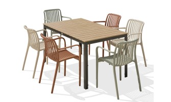 Ensemble repas boston 6 pl avec fauteuils Tiago panachés
